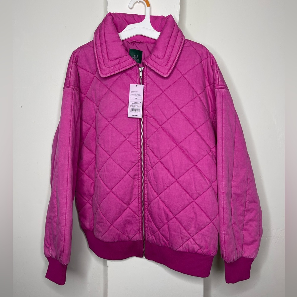 Women’s Woven Quilted Bomber puff Jacket - Wild Fable- Vibrant Pink